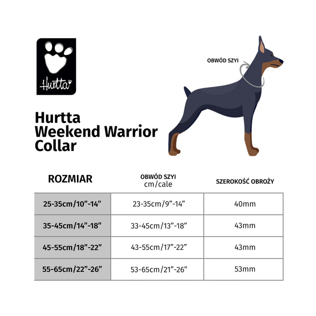 Hurtta Weekend Warrior Collar Raven - waterproof dog collar - 55 - 65cm