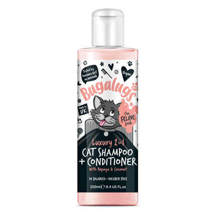 Bugalugs Luxury 2in1 Papaya & Coconut Cat Shampoo - shampoo with conditioner for cats, cleans and nourishes