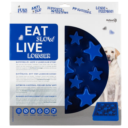 Eat Slow Live Longer Star L - square bowl for dogs that slows down eating, stars