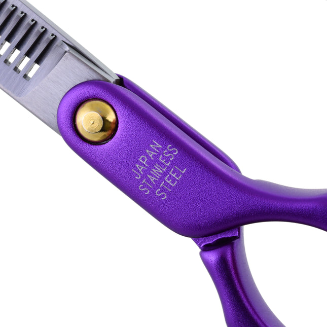 Madan Pet Grooming Thinning - professional, ultra-lightweight single-sided thinning shears made of Japanese stainless steel, aluminum handle - purple