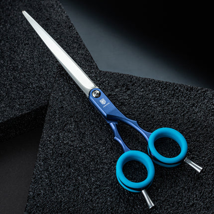 Jargem Asian Style Light Straight Scissors - very lightweight, straight scissors with colorful rings, for Korean-style grooming.