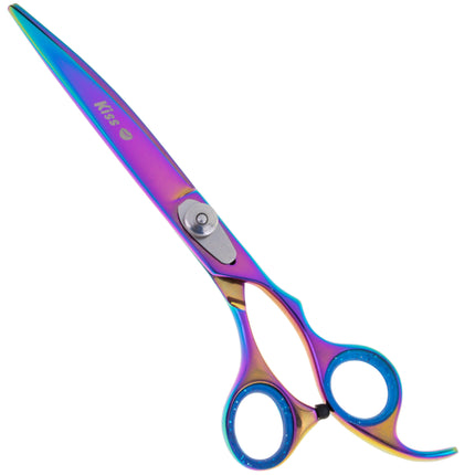 Geib Rainbow Kiss Curved Scissors - high-quality curved scissors with micro-serration and a rainbow finish