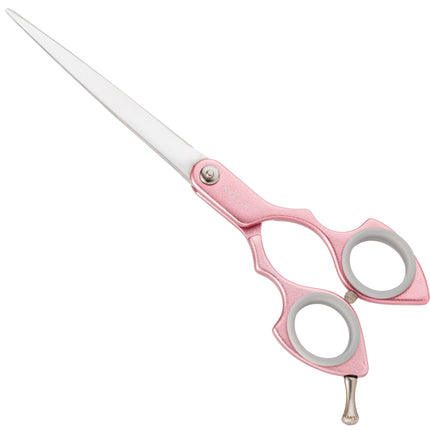 Shernbao Shark Straight Scissors - lightweight, straight scissors for Korean-style grooming, pink