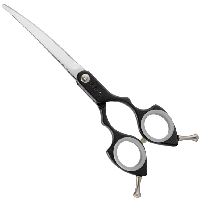 Shernbao Shark Curved Scissors - lightweight, curved scissors for Korean-style grooming, black