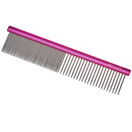 Madan Professional Mini Light Face Comb - professional and lightweight mini comb with an aluminum handle and mixed tooth spacing - Color: Fuchsia