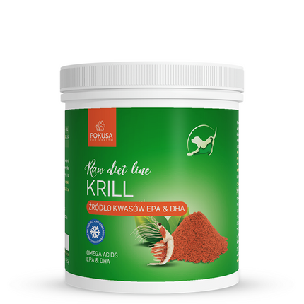 Pokusa RawDietLine Krill - freeze-dried krill powder for dogs and cats, a source of Omega fatty acids, EPA, and DHA.