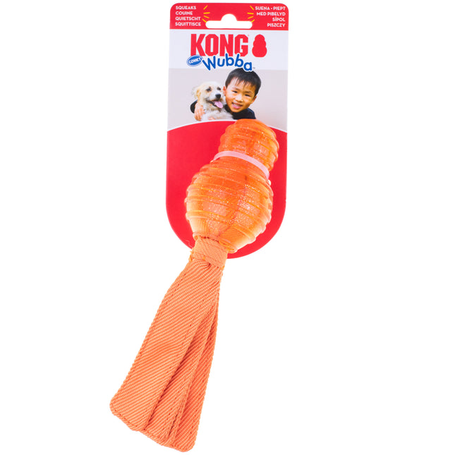 KONG Wubba Comet - reinforced fetch toy for dogs, squeaky toy with tassels