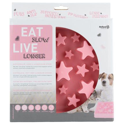 Eat Slow Live Longer Star S - square bowl for dogs that slows down eating, stars