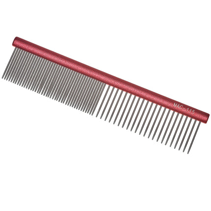 Madan Professional Mini Light Face Comb - professional and lightweight mini comb with an aluminum handle and mixed tooth spacing - Color: Red