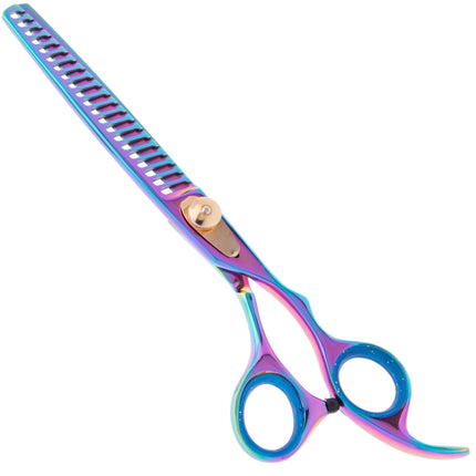 Geib Gold Rainbow Kiss Chunker - high-quality single-sided thinning shears with a rainbow finish, 21 teeth