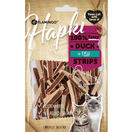 Flamingo Hapki Duck Fish Strips - soft treats for cats, strips made from duck and pollock