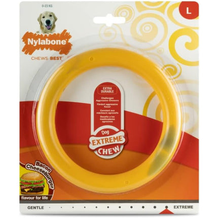 Nylabone Bacon Cheeseburger Extreme Ring Chew - durable chew ring for dogs, flavored with cheese and bacon