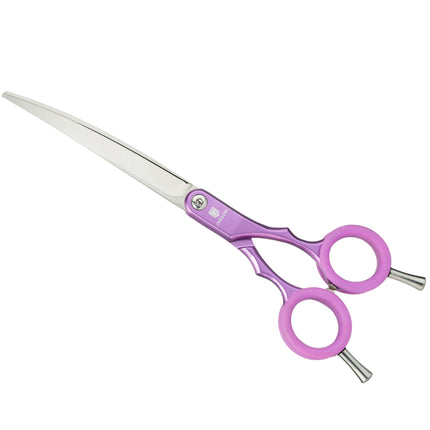 Jargem Asian Style Light Curved Scissors - very lightweight, curved scissors with colorful rings, for Korean-style grooming.