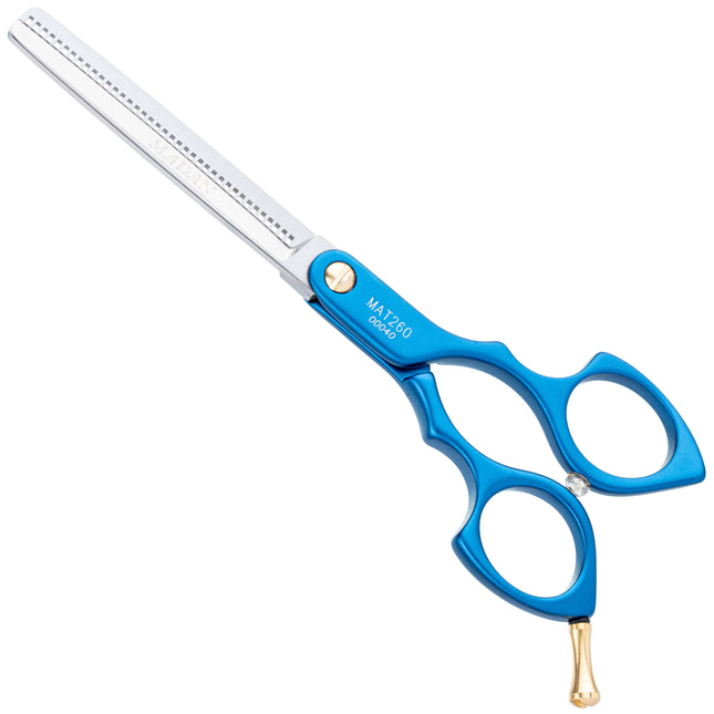 Madan Pet Grooming Thinning - professional, ultra-lightweight single-sided thinning shears made of Japanese stainless steel, aluminum handle - blue