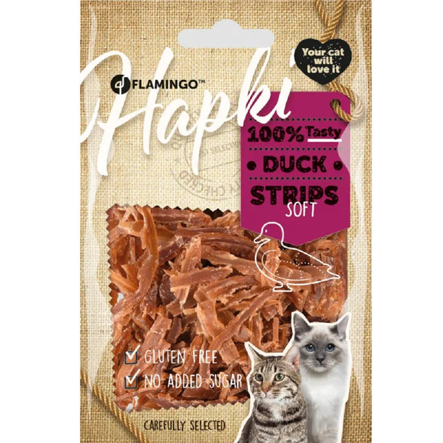 Flamingo Hapki Duck Strips Soft - gluten-free treats for cats, dried duck strips