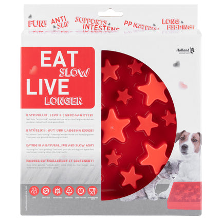 Eat Slow Live Longer Star S - square bowl for dogs that slows down eating, stars