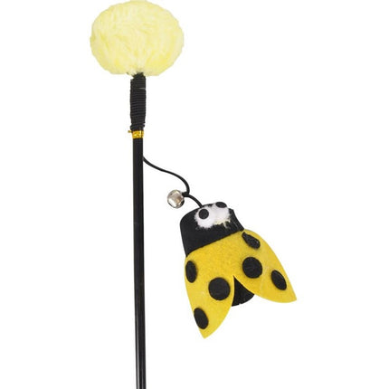 Flamingo Cat Dangler Happy Bug - cat wand with a ladybug, pom-pom, and bell