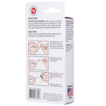 Kwik Stop Styptic Gel Swabs 3x0.75ml - bleeding control swabs for dogs, cats, and birds