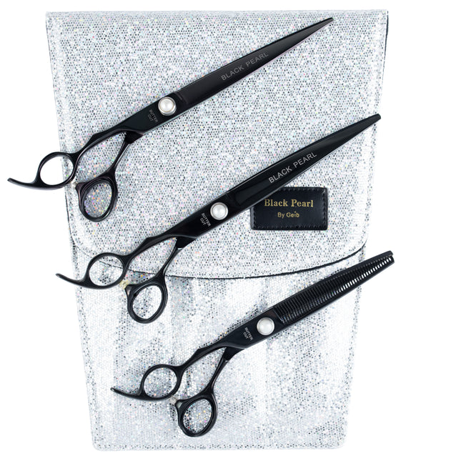 Geib Black Pearl Lefty Scissors Set - set of professional scissors and thinning shears (47 teeth) made from Japanese cobalt steel, 3 pieces