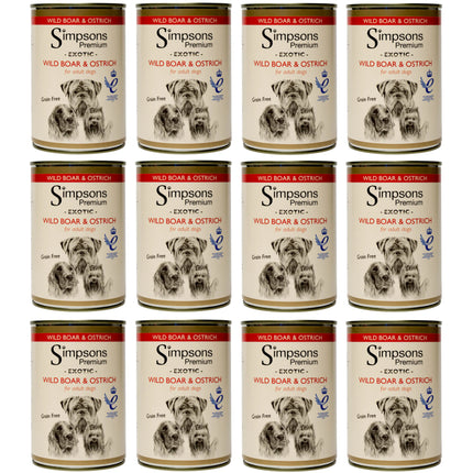 Simpsons Premium Wild Boar & Ostrich Casserole - wet food for dogs, with wild boar meat, ostrich, and organic vegetables, grain-free