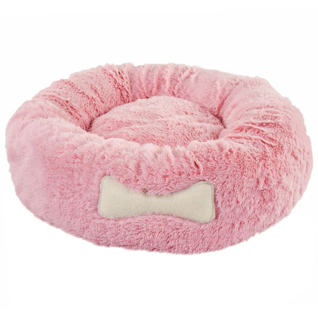 Biglo Plush Donut Pink - soft, fluffy, and stress-relieving dog bed in powder pink