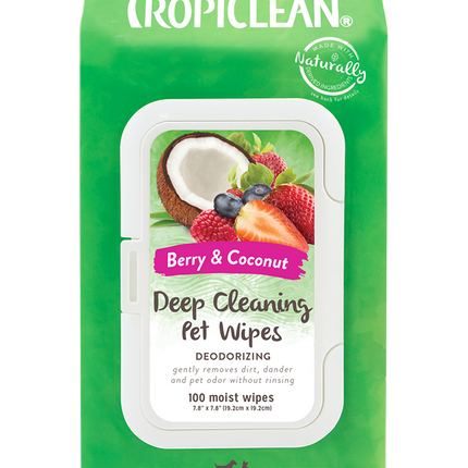 Tropiclean Deep Cleaning Pet Wipes Berry & Coconut 100 pcs - cleansing, moisturizing wipes for dogs, berry - coconut