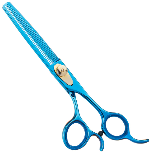 Geib Kiss Gold Blue Blender 6.5 - single-sided thinning shears for groomers, with a blue finish, 42 teeth