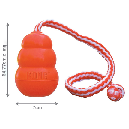 KONG Aqua - rubber, floating dog toy with rope, orange