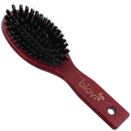 Blovi Wood Brush - small wooden brush with natural bristles and detangler, for long-haired breeds