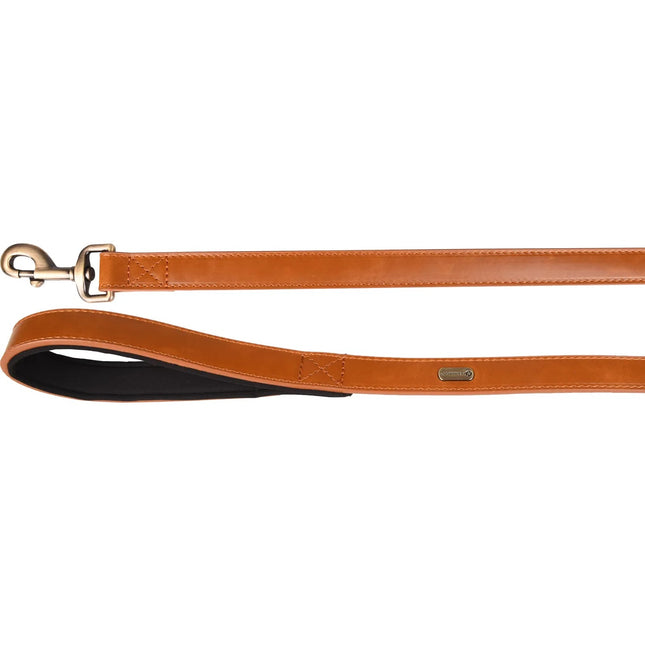 Flamingo Leash Lyabo Cognac - dog leash made of eco-leather, padded handle, cognac color, 100cm