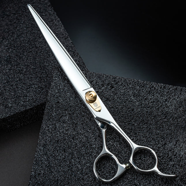 Jargem Strong Straight Scissors - sturdy grooming scissors with long and thin blades, gold screw