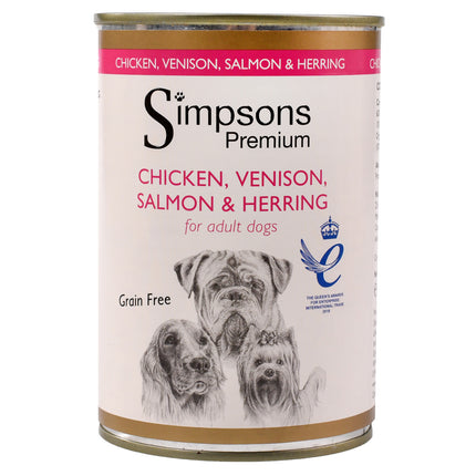 Simpsons Premium Chicken, Venison, & Herring - wet food for dogs, with chicken, venison, salmon, herring, and vegetables, grain-free