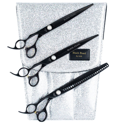 Geib Black Pearl Lefty Scissors Set - professional scissors and thinning shears set (26 teeth) made of Japanese cobalt steel, 3 pieces.