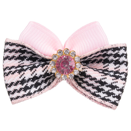 Blovi Bow Glamour handmade houndstooth bow with decorative stone