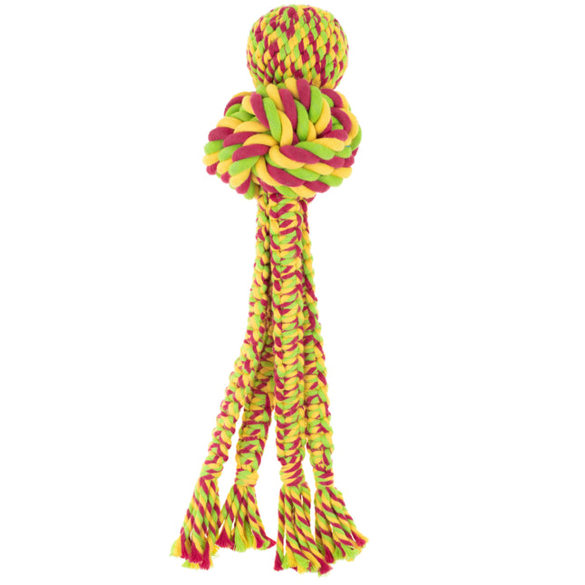 KONG Wubba Weaves with Rope - squeaky toy for dogs made of rope, with braided tails and a ball