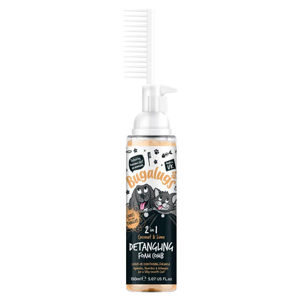 Bugalugs 2in1 Detangling Foam Comb Coconut & - detangling foam for dogs and cats, with a coconut and lime scent.