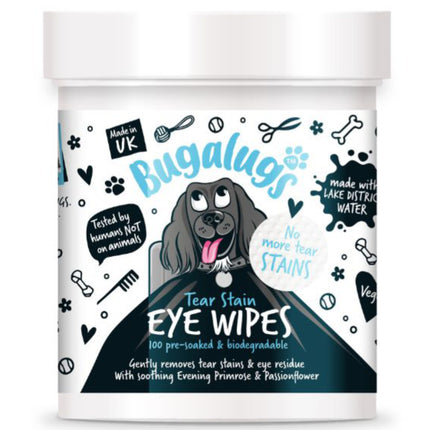 Bugalugs Tear Stain Eye Wipes 100 pcs - biodegradable wipes for cleaning around your dog's eyes