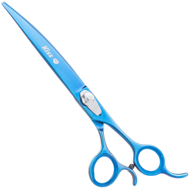 Geib Kiss Silver Blue Curved Scissors - high-quality curved scissors with micro-grinding and blue finish