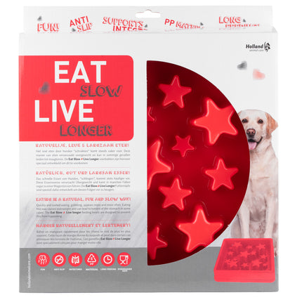 Eat Slow Live Longer Star L - square bowl for dogs that slows down eating, stars