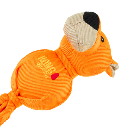 KONG Wubba Friends Ballistic Tiger - tug toy for dogs with tails, a ball inside, and a squeaker.