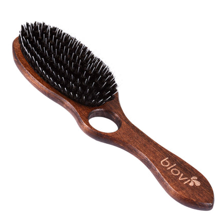 Blovi Wood Brush - large wooden brush with natural bristles, detangler, and finger hole, for long-haired breeds