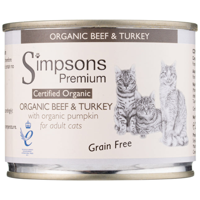 Simpsons Premium Cat Organic Beef & Turkey - grain-free wet food for cats, beef, turkey, pumpkin