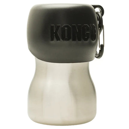 KONG H2O Drinking Water Bottle - small, stainless steel water bottle for dogs with bowl