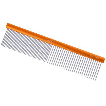 Madan Professional Light Comb 19cm - professional, lightweight comb with an aluminum handle and mixed tooth spacing, pins - Color: Orange