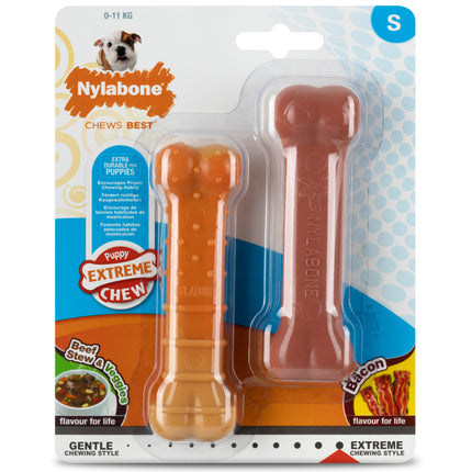 Nylabone Extreme Puppy Twin Pack - chew toys for puppies, with the flavor of vegetable and bacon stew