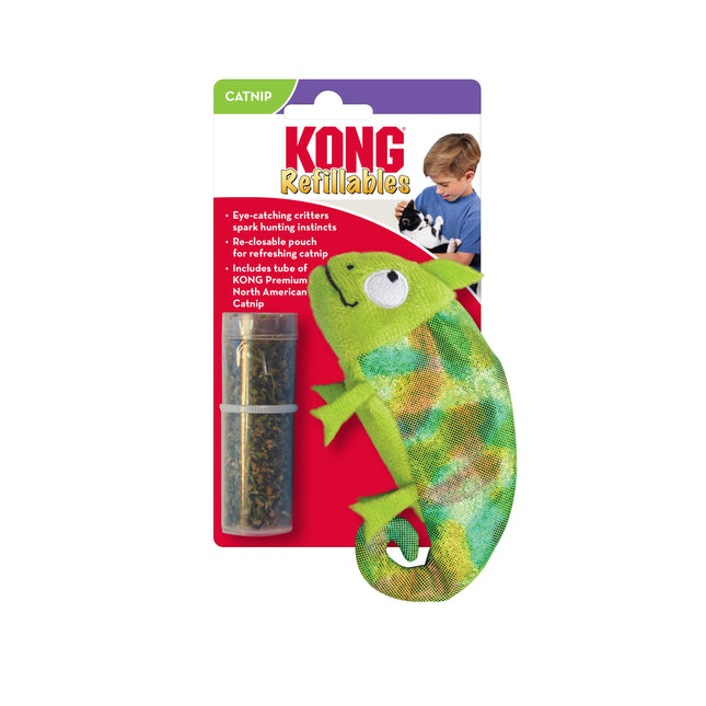 KONG Cat Refillables Catnip Chameleon - cat toy with catnip, shiny chameleon with a supply of catnip