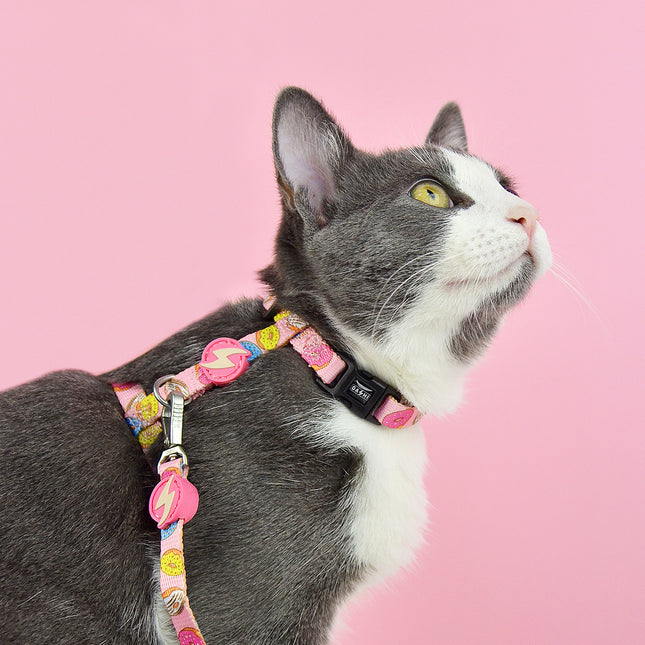 Dashi Donut Cat Harness + Leash - harness and leash set for cats, donut pattern