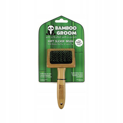 Bamboo Groom Soft Slicker Brush Small - bamboo slicker brush with safe pins, for small dogs and cats