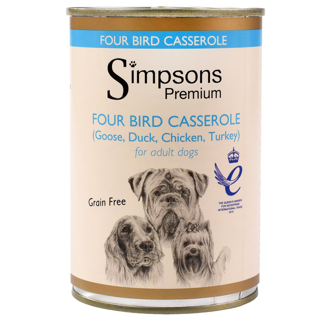 Simpsons Premium Four Bird Casserole - wet food for dogs, with poultry and vegetables, grain-free