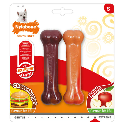 Nylabone Extreme Twin Pack - dog chew toys, flavored with beef, cheese, and apple